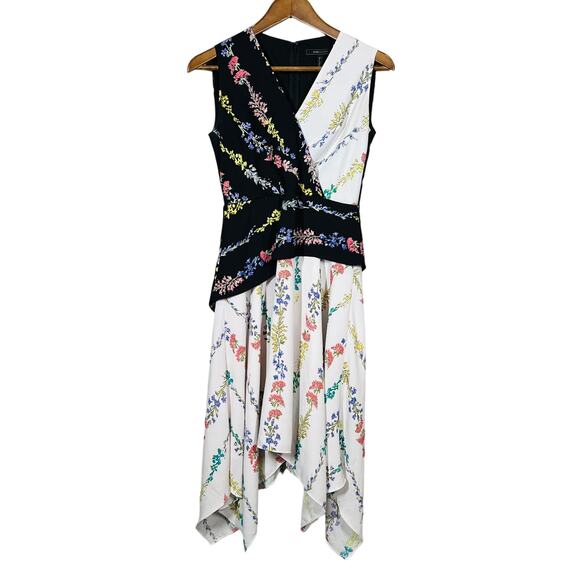 BCBGMaxaria Faux Wrap Floral Dress Asymmetrical Offset Waist Sleeveless - 2 - Picture 1 of 5